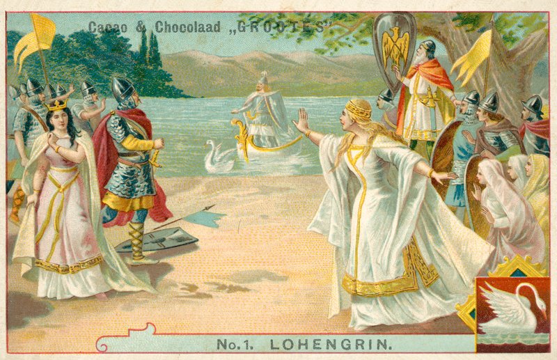 Scene fra Richard Wagners opera Lohengrin (chromolitho) af French School