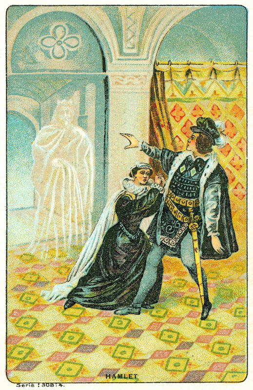 Scene fra Shakespeares Hamlet (chromolitho) af French School