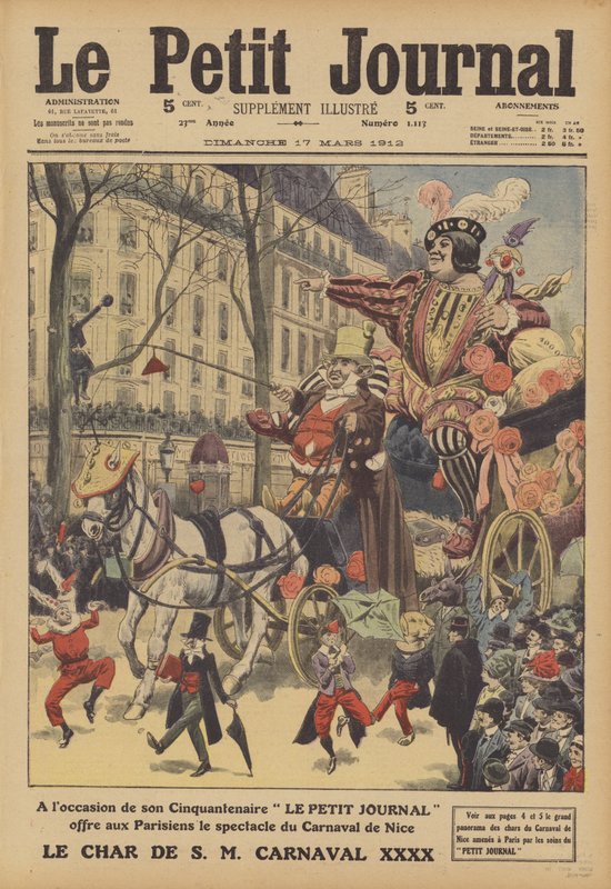 Scene fra Nice Carnival (farve litho) af French School