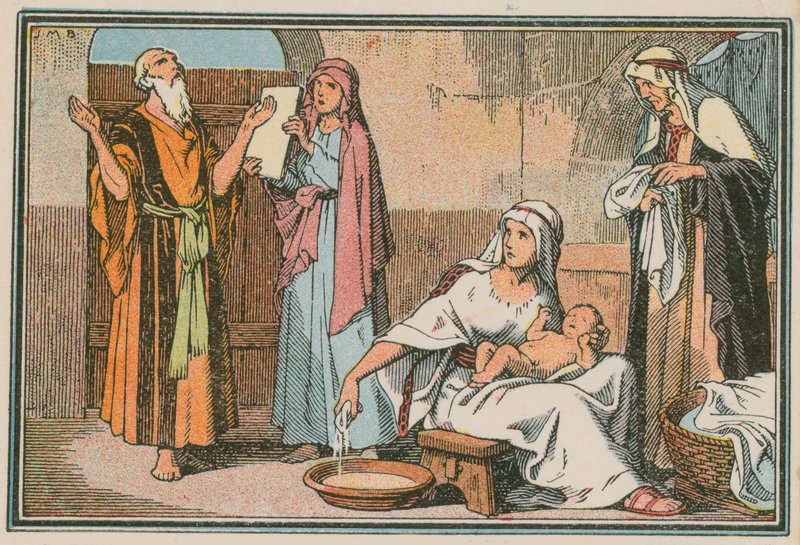 Scene fra Jesu liv (farvet indgravering) af French School