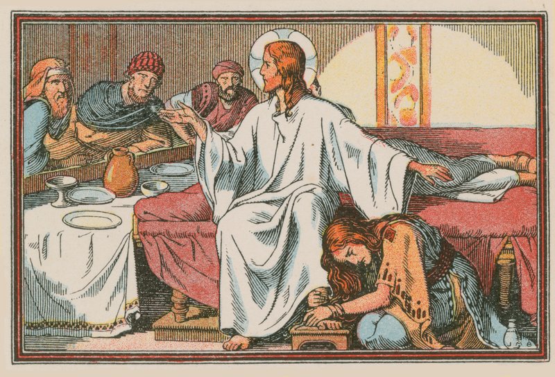 Scene fra Jesu liv (farvet indgravering) af French School