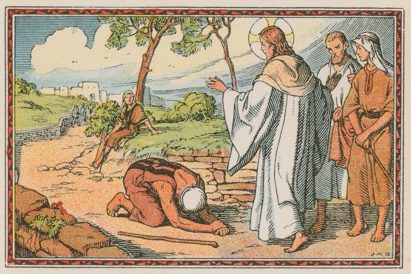 Scene fra Jesu liv (farvet indgravering) af French School