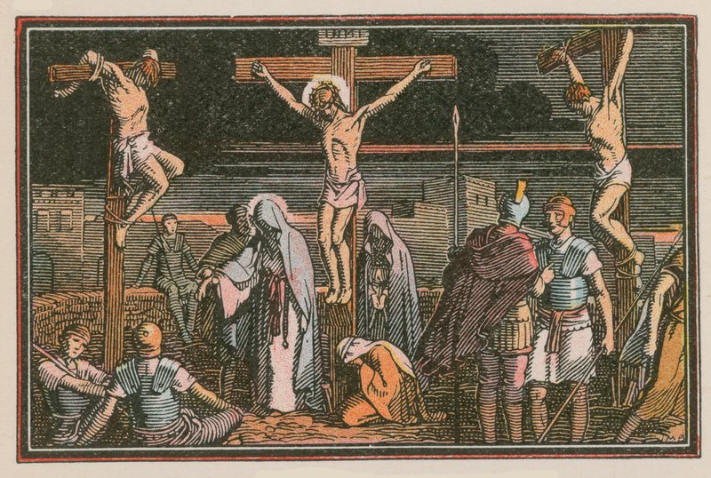 Scene fra Jesu liv (farvet indgravering) af French School