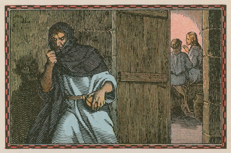 Scene fra Jesu liv (farvet indgravering) af French School