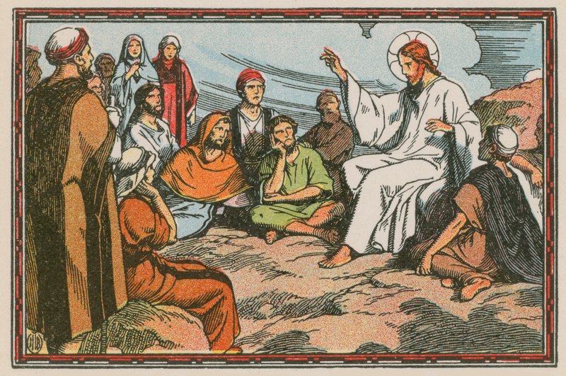 Scene fra Jesu liv (farvet indgravering) af French School