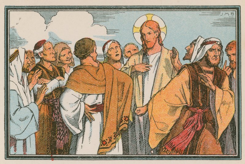 Scene fra Jesu liv (farvet indgravering) af French School
