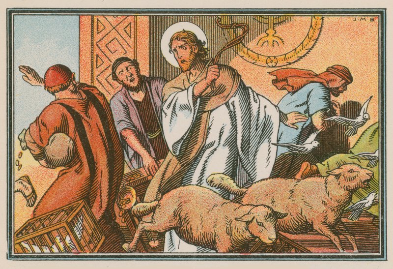 Scene fra Jesu liv (farvet indgravering) af French School