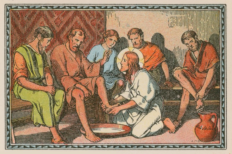 Scene fra Jesu liv (farvet indgravering) af French School