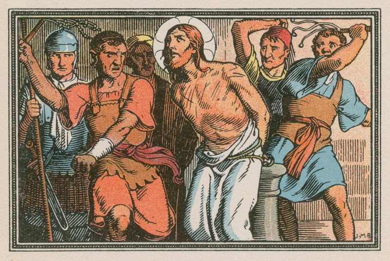 Scene fra Jesu liv (farvet indgravering) af French School