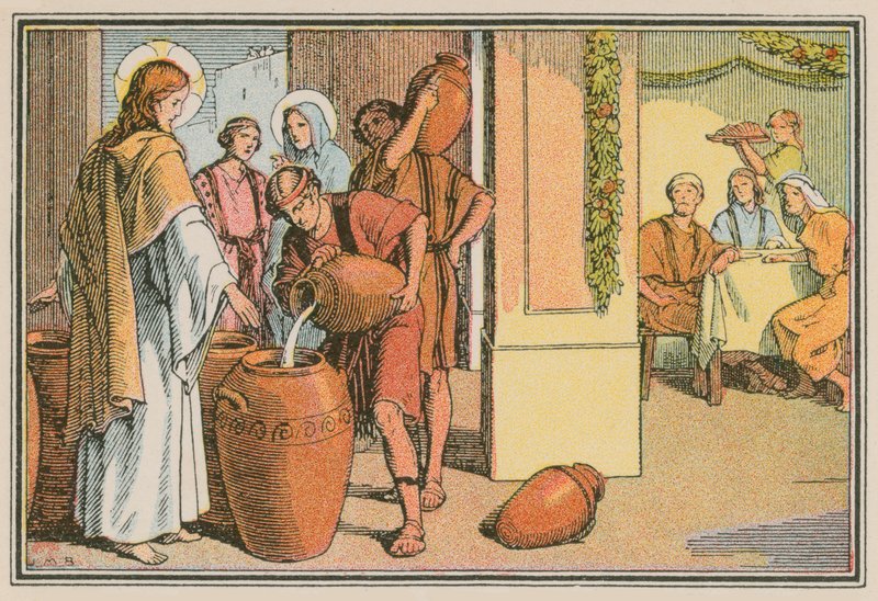 Scene fra Jesu liv (farvet indgravering) af French School