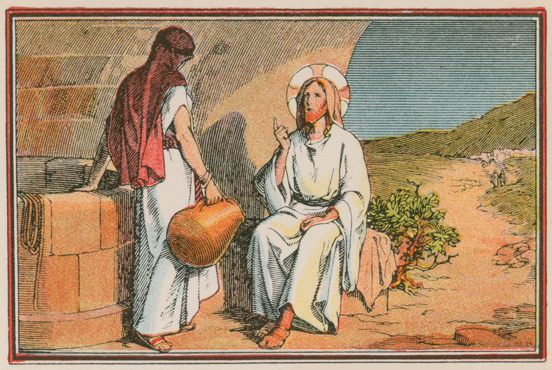 Scene fra Jesu liv (farvet indgravering) af French School