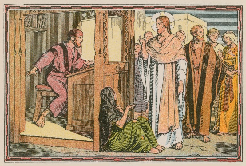 Scene fra Jesu liv (farvet indgravering) af French School
