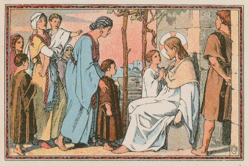Scene fra Jesu liv (farvet indgravering) af French School