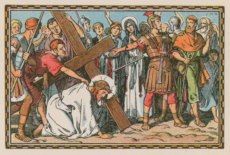 Scene fra Jesu liv (farvet indgravering) af French School