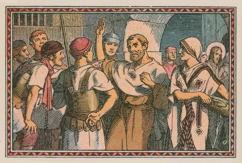 Scene fra Jesu liv (farvet indgravering) af French School