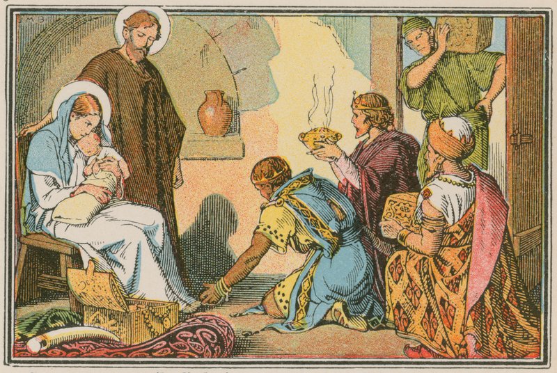 Scene fra Jesu liv (farvet indgravering) af French School