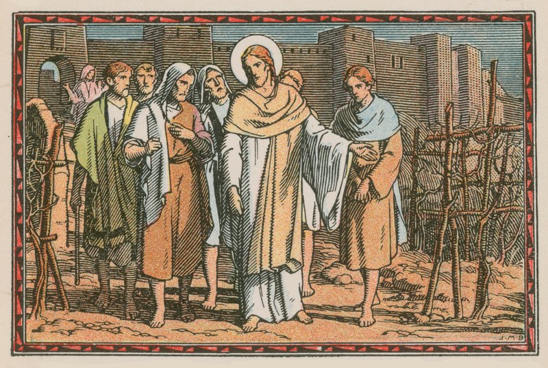 Scene fra Jesu liv (farvet indgravering) af French School