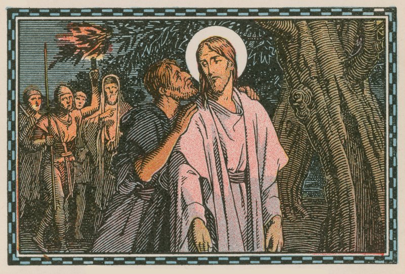 Scene fra Jesu liv (farvet indgravering) af French School