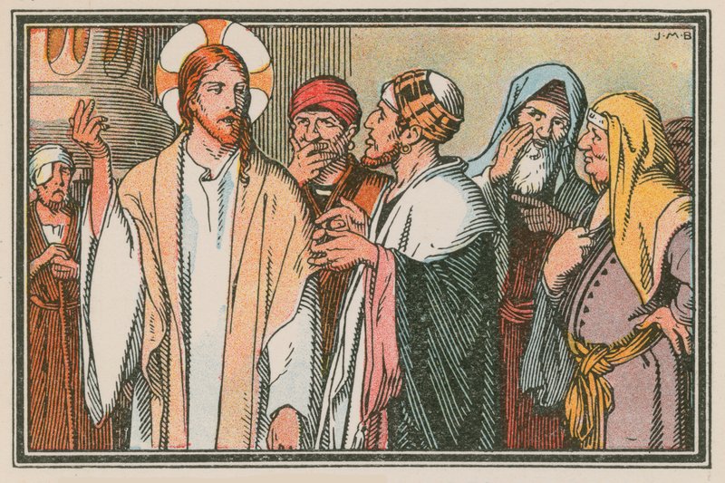 Scene fra Jesu liv (farvet indgravering) af French School