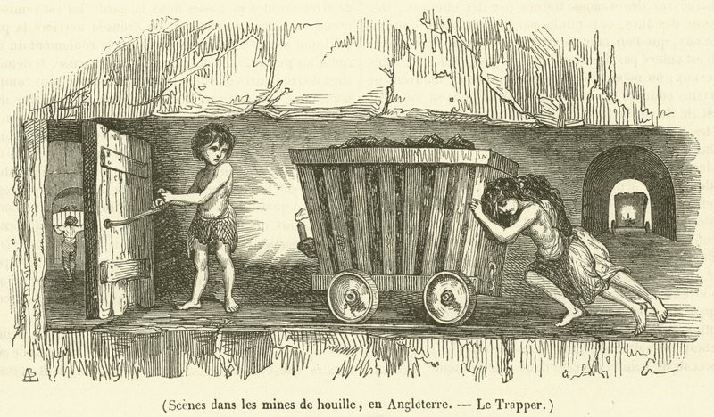 Scenes in the mine mines, in England, Le Trapperdani af French School