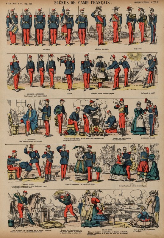 Scener fra en fransk hærlejr (farvet indgravering) af French School