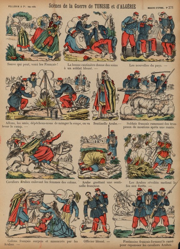 Scener fra de franske kolonikrige i Algeriet og Tunesien (farvegravering) af French School