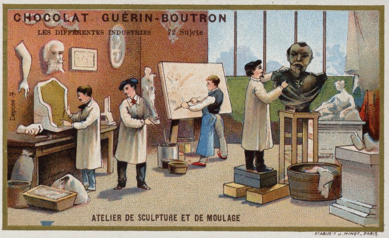 Skulptur- og støbeværksted (chromolitho) af French School