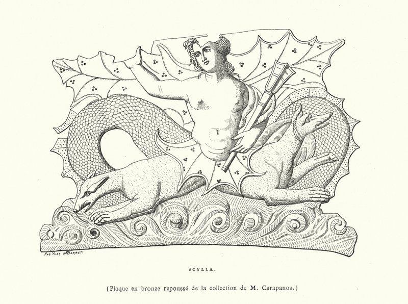 Scylla, oldgræsk bronzeplade (gravering) af French School