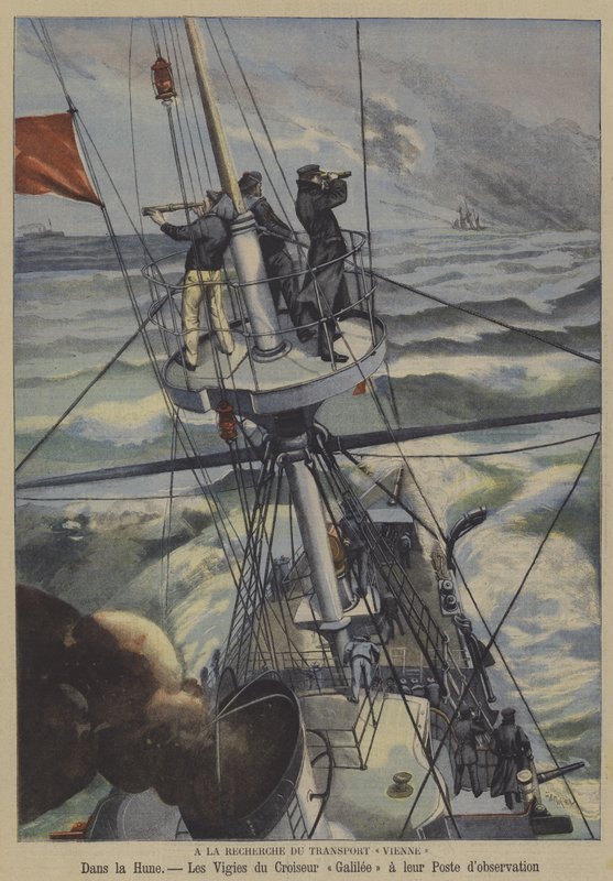 Søg efter det forsvundne franske skib Vienne (farve litho) af French School