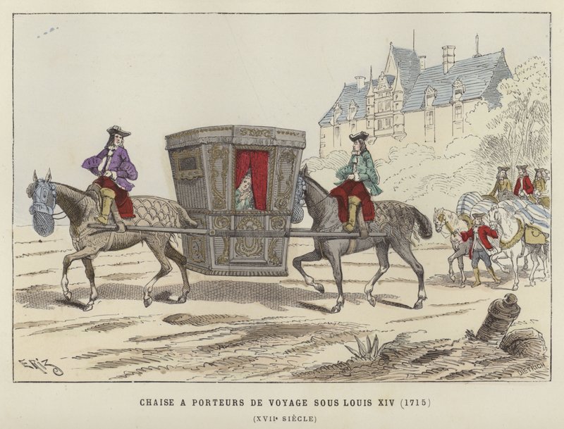 Sedan stol båret af heste, regeringstid af Ludvig XIV af Frankrig, 1715 af French School
