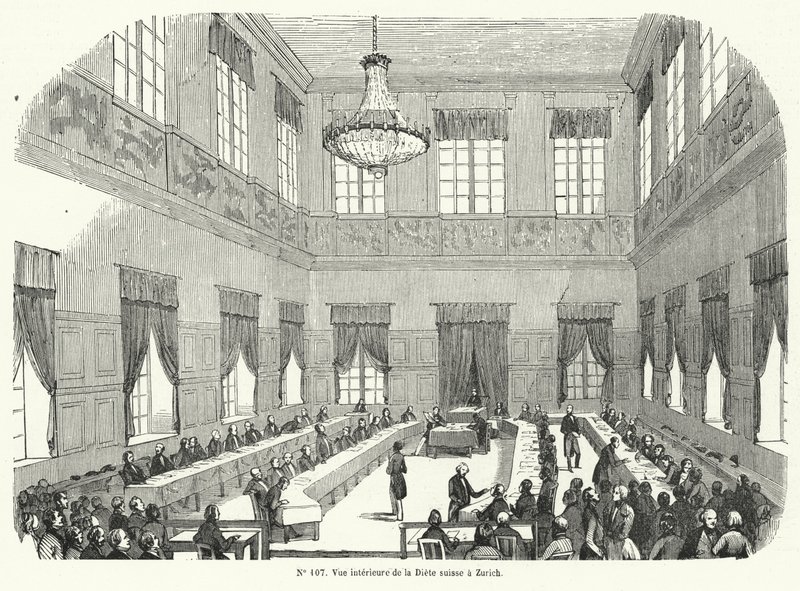 Session af Tagsatzung, den schweiziske føderale diæt, i Zürich (gravering) af French School