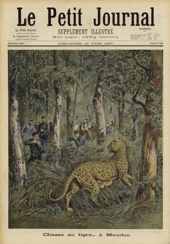 Soldater på jagt efter en flygtet tiger, Meudon, Frankrig, 1897 af French School