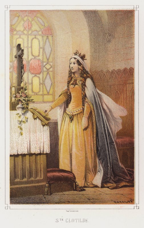 St Clotilde, Frankernes Dronning (farve litho) af French School