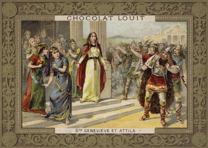 St Genevieve og Hunneren Attila af French School