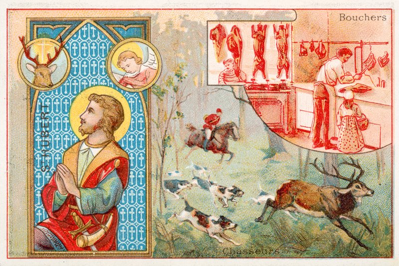 St Hubert, skytshelgen for jægere (chromolitho) af French School