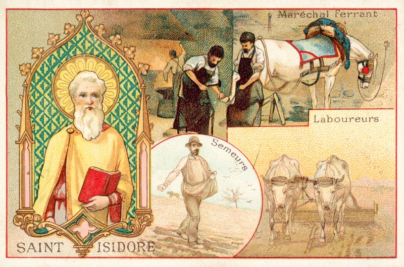 Sankt Isidore, skytshelgen for bønder og daglejere (chromolitho) af French School