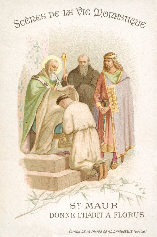 St Maurus giver Florus sin vane (chromolith) af French School