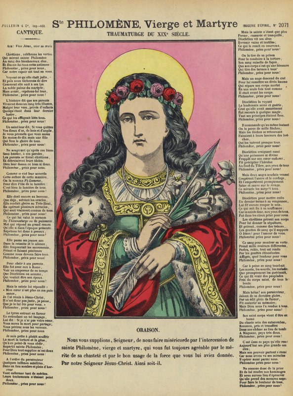 Sankt Philomena, jomfru og martyr (farvelitografi) af French School