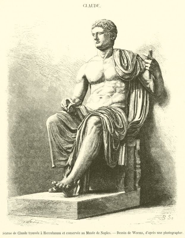 Statue af Claudius fundet i Herculaneum og bevaret i Museet i Napoli (gravering) af French School