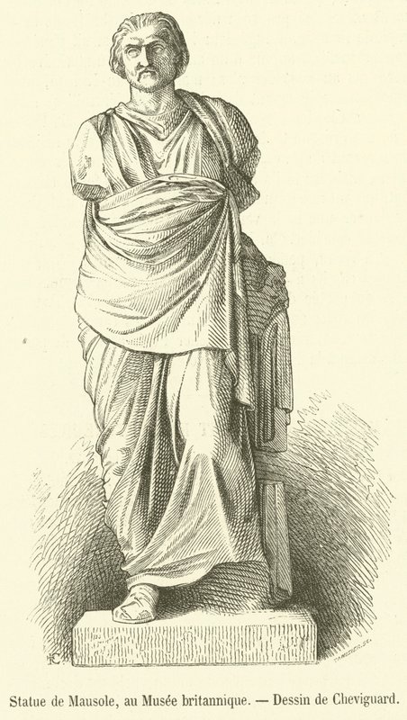Statue af Mausolus, i British Museum (gravering) af French School