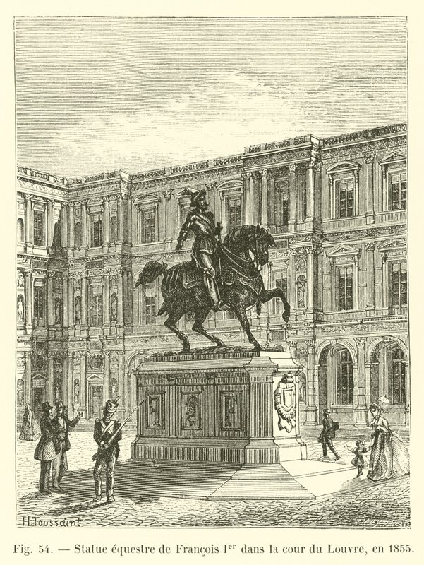 Rytterstatue af Francois I i Louvres gårdhave i 1855 af French School