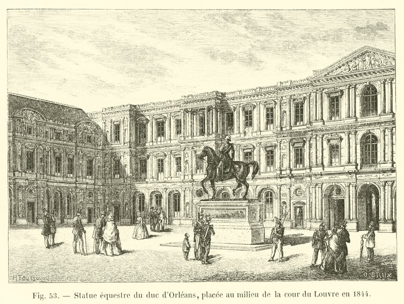 Rytterstatue af hertugen af ​​Orleans, placeret i midten af ​​Louvres gårdhave i 1844 af French School