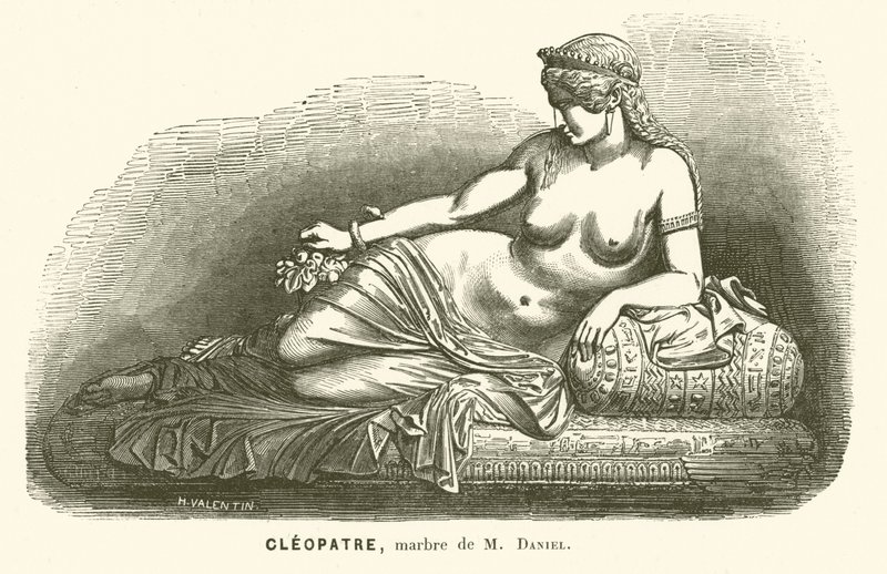 Statue af Cleopatra VII, sidste hersker over det ptolemæiske Egypten, af Daniel (gravering) af French School