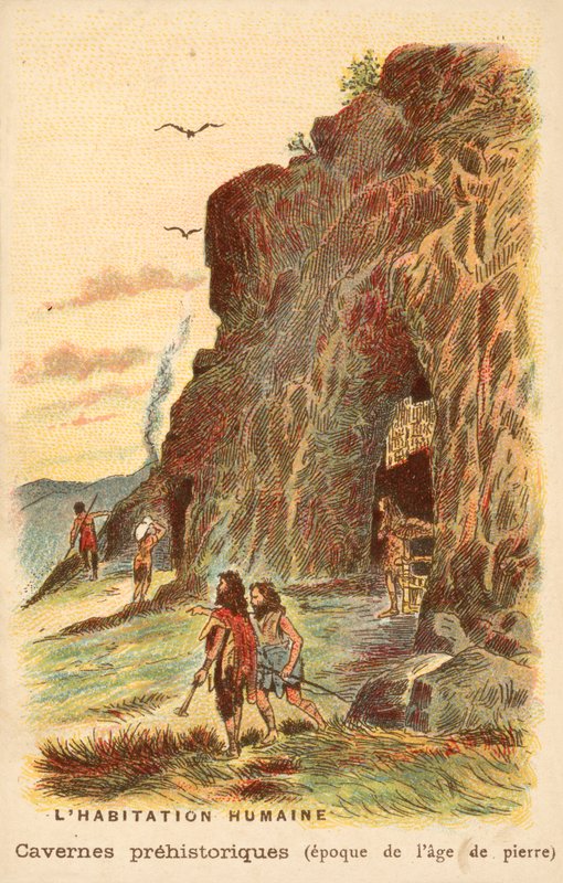 Huleboere fra stenalderen (chromolitho) af French School