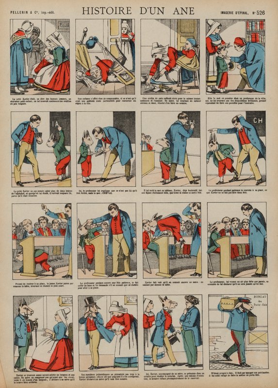 Historien om et æsel (farvet indgravering) af French School