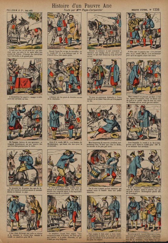 Historien om et fattigt æsel (farvet indgravering) af French School