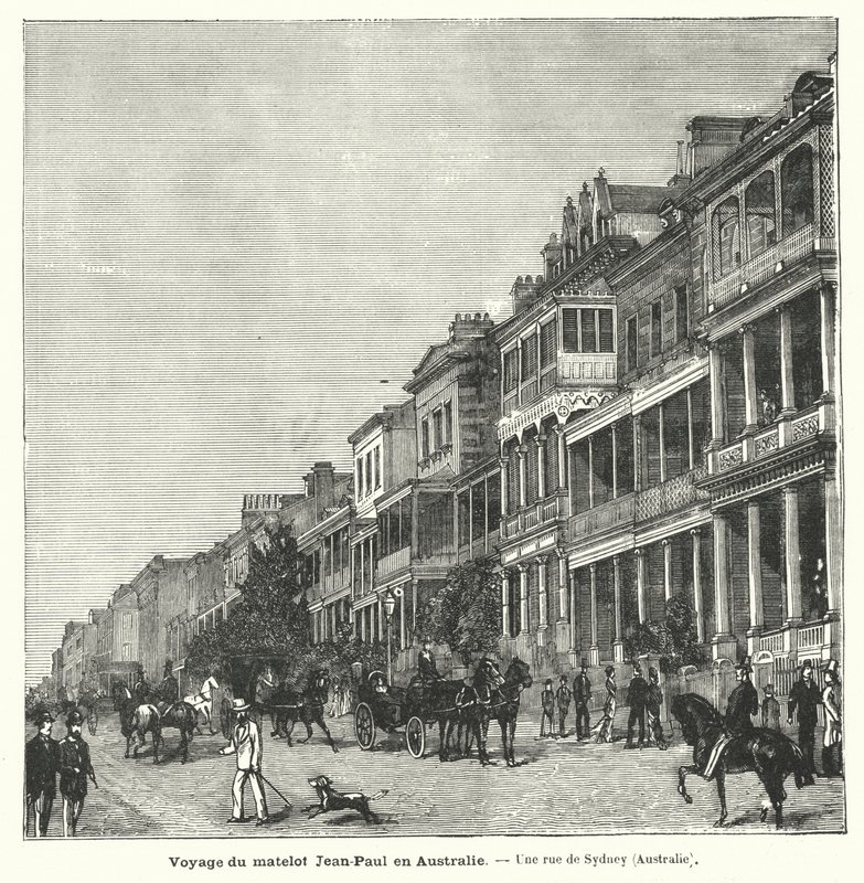 Gade i Sydney, New South Wales, Australien (gravering) af French School