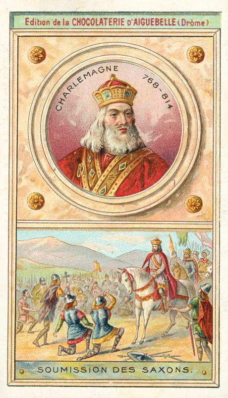 Underkastelse af sakserne til Karl den Store, 785 (chromolitho) af French School