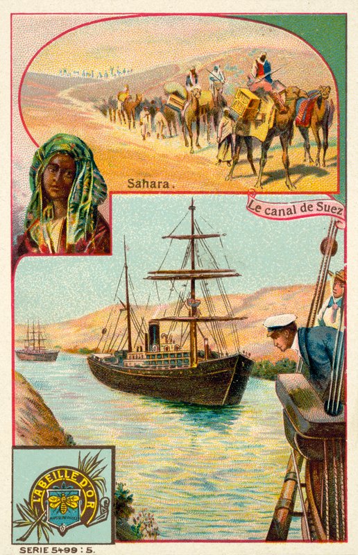 Suez-kanalen og Sahara-ørkenen, Egypten (chromolitho) af French School