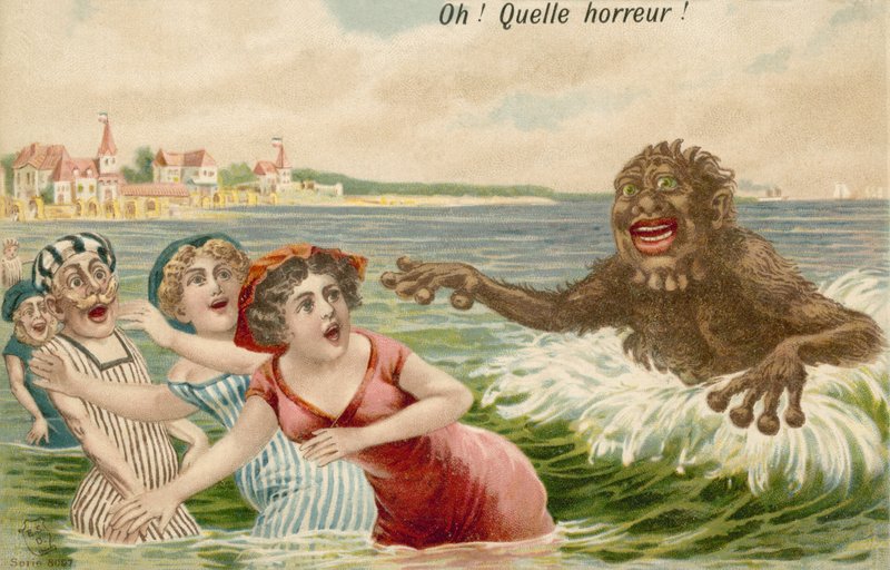 Svømmere forfulgt af havmonster af French School
